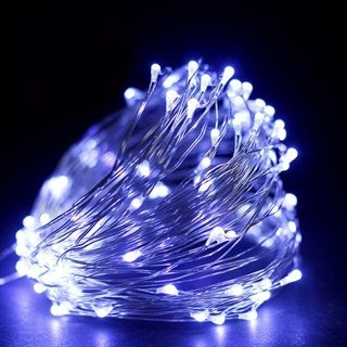 LED kobber lyskæde med fjernbetjening - Blåt lys